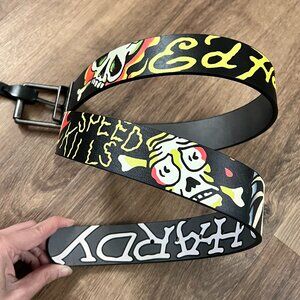 NEW Ed Hardy Tattoo Skull & Fire Black Reversible Belt Sz 36